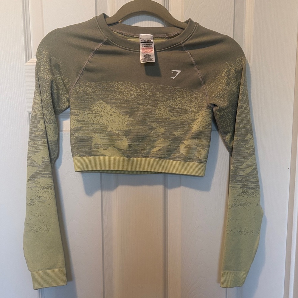 Gymshark Cropped Seamless Long Sleeve Top - Olive Green & Light Yellow